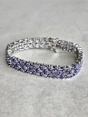 EMA 925 Sterling Silver Purple Crystal Stone 3 Row Bracelet 10mm 7.5 inches